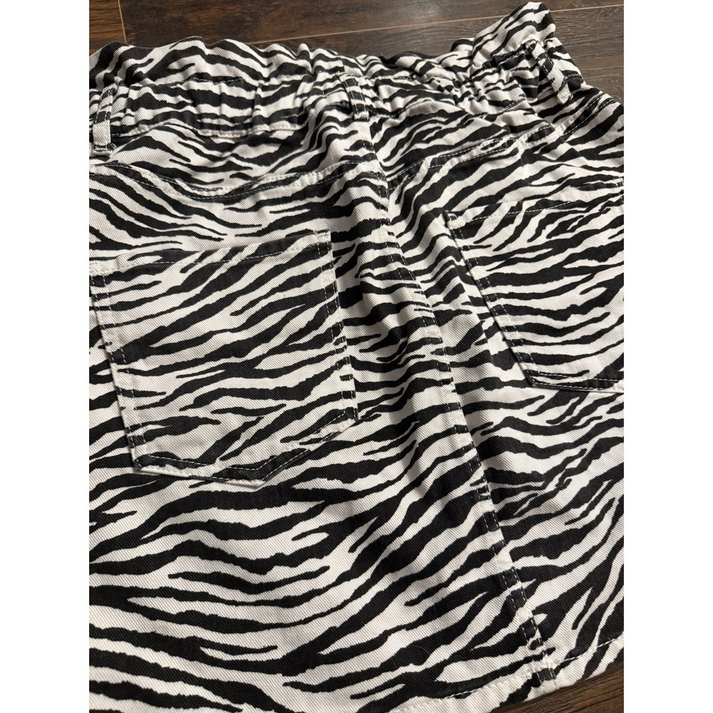 Zara TRF Zebra Print Mini Skirt Size L High Waist Denim Animal Print Jean Skirt - Picture 10 of 11